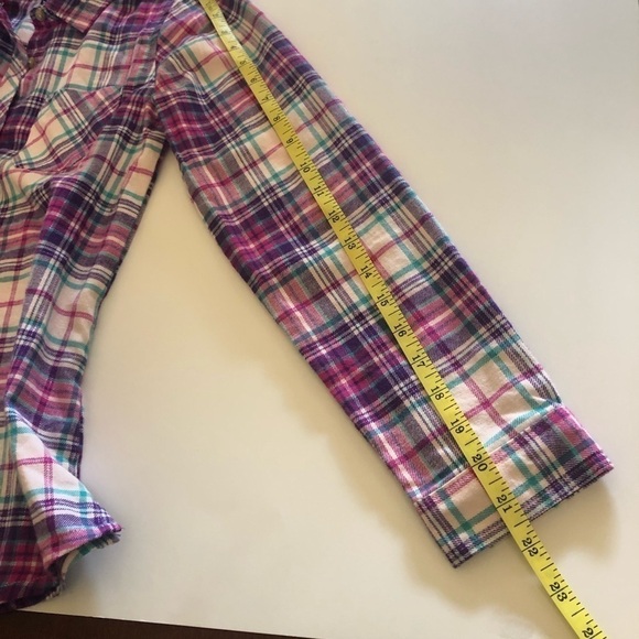 Land’s End Girls Button Down Flannel Shimmer Plaid Shirt Size L-14 - Picture 13 of 15